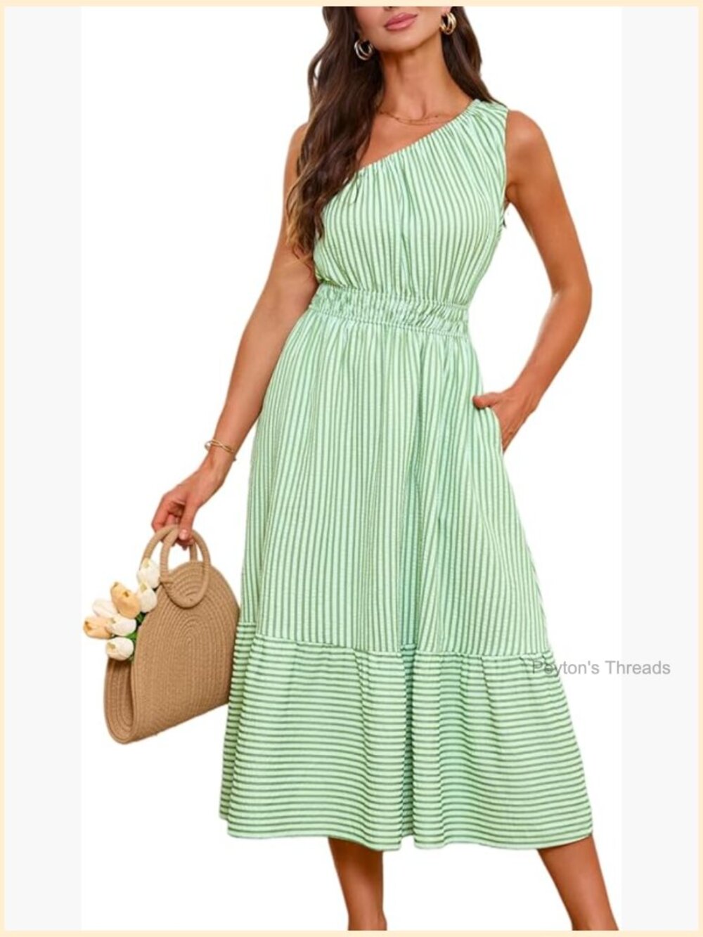 Sleeveless One Shoulder Midi Dress with Pockets Flowy Wedding Guest